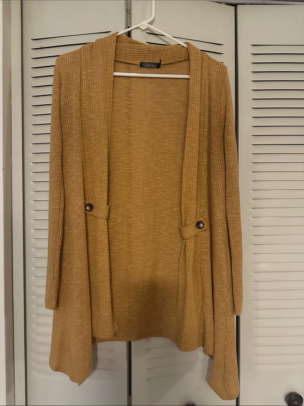 Cure Women’s Mustard Open-Front Ribbed Cardigan Sweater
